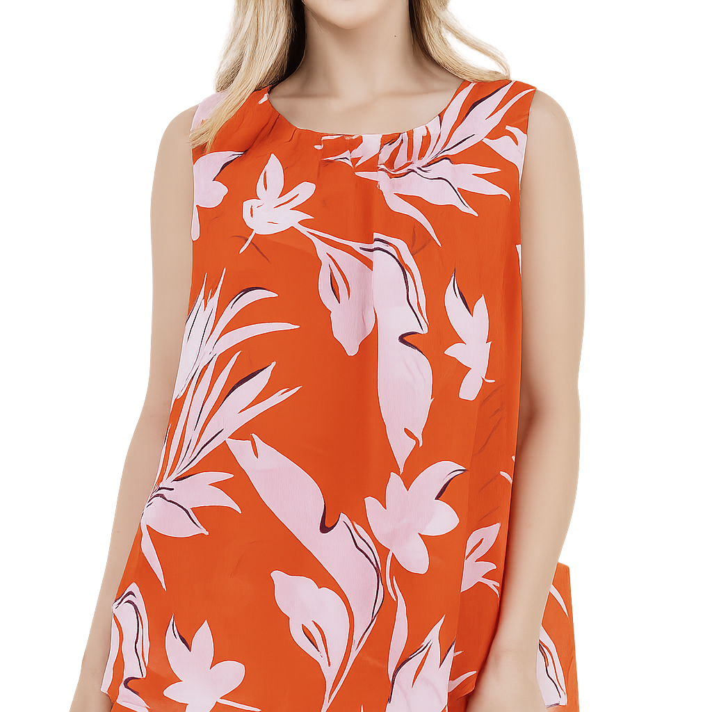 Cristina B Women's Sleeveless Blouse - Orange & Blue