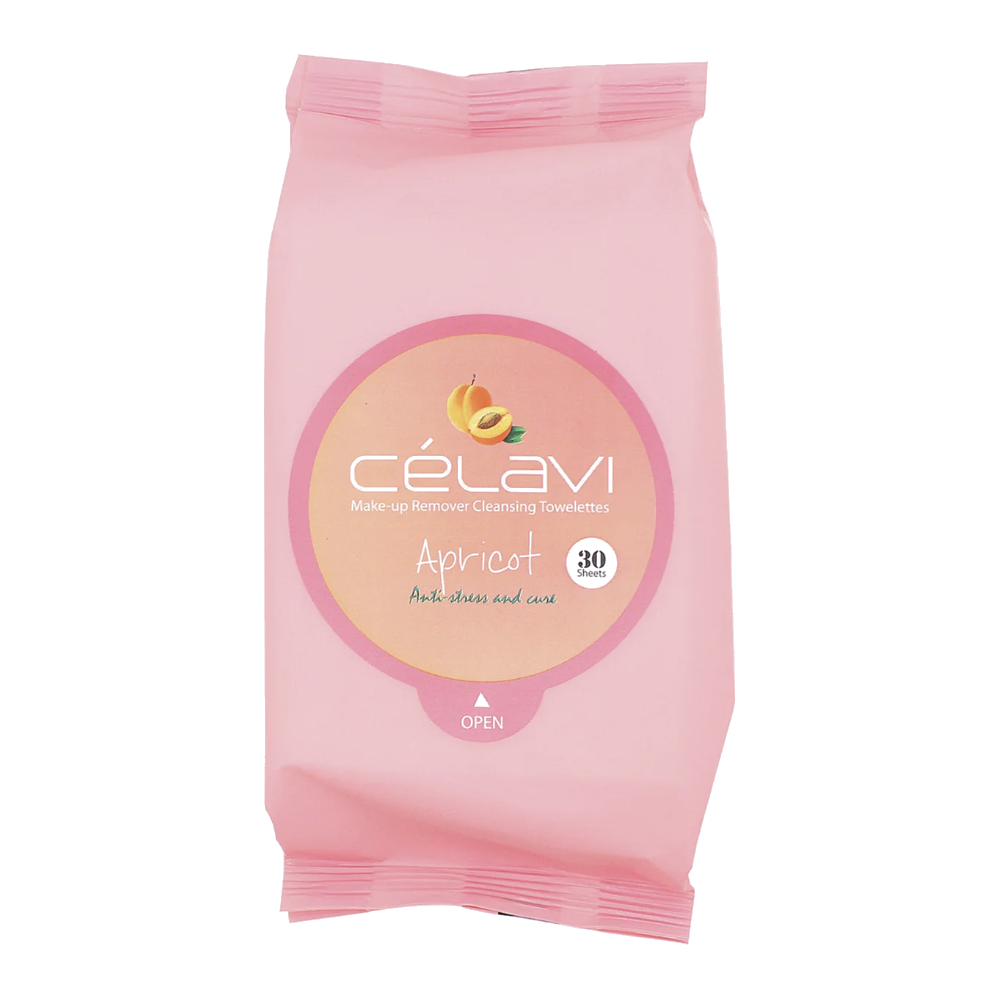Apricot packaging of Célavi makeup remover wipes