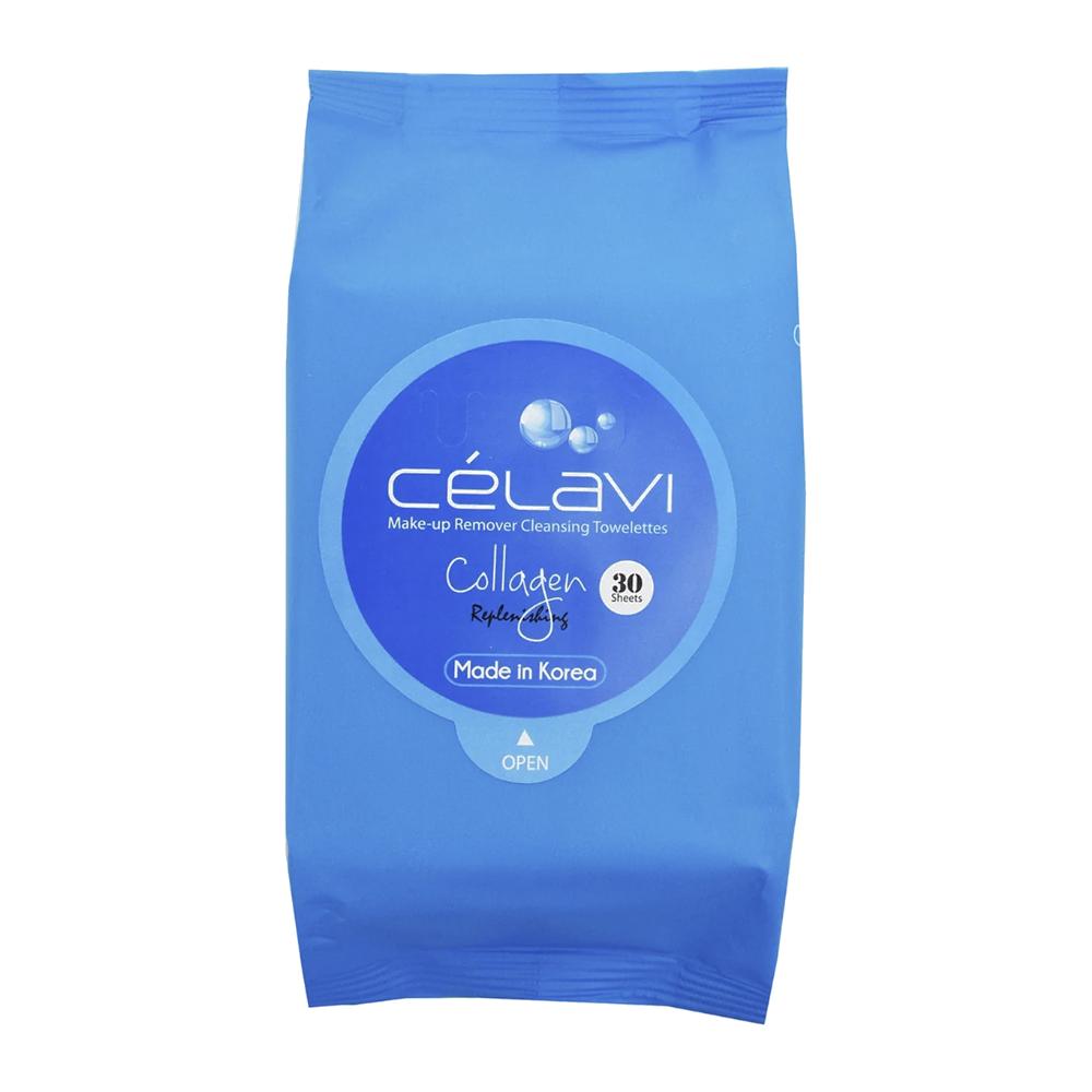 Collagen packaging of Célavi makeup remover wipes
