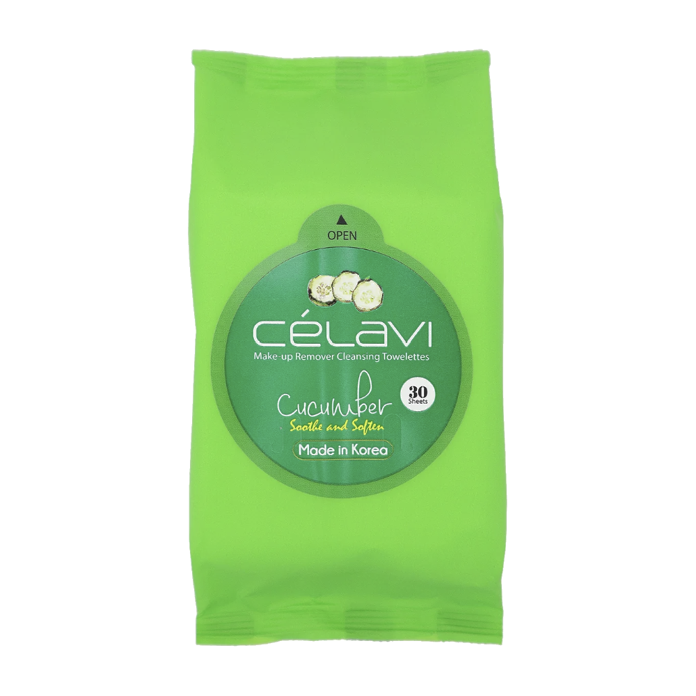 Cucumber packaging of Célavi makeup remover wipes