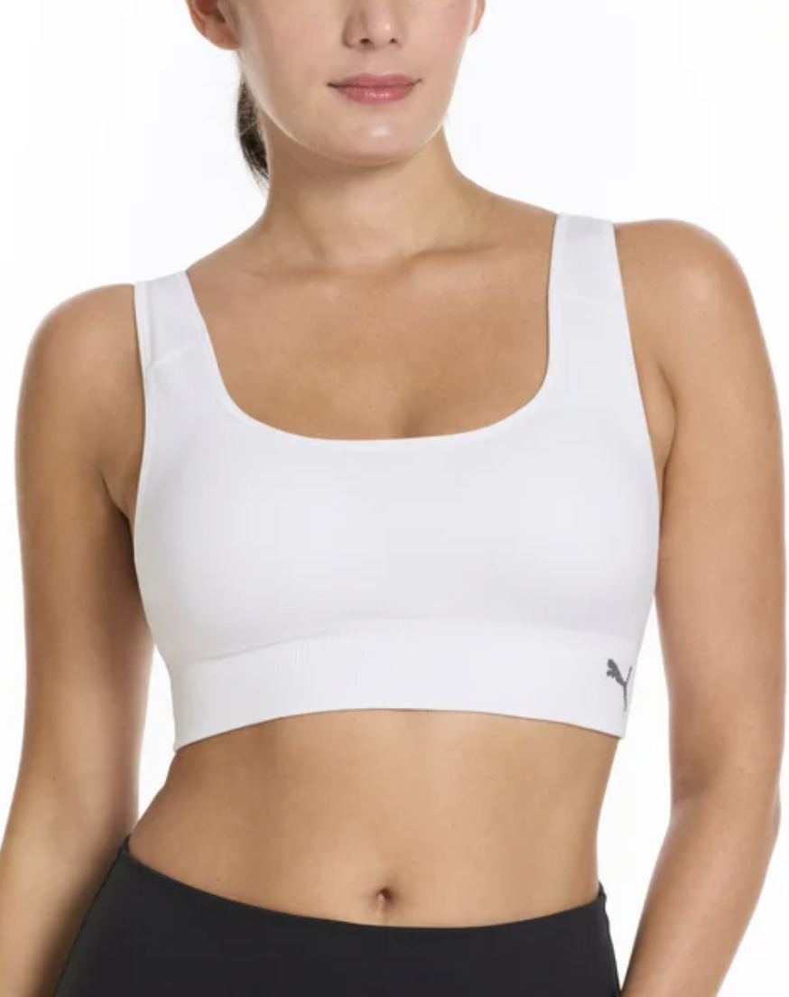 PUMA Women's Seamless Sports Bra, 2-pack WHITE