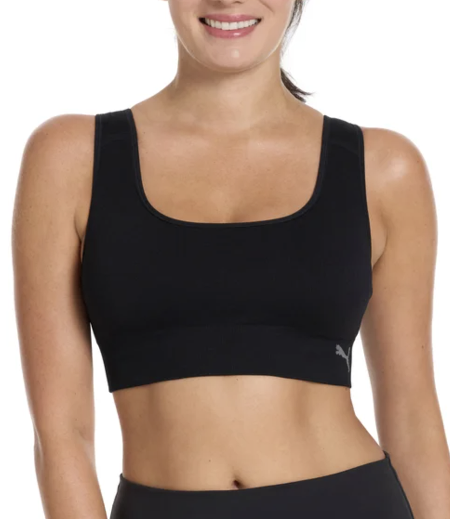 PUMA Women's Seamless Sports Bra, 2-pack BLACK