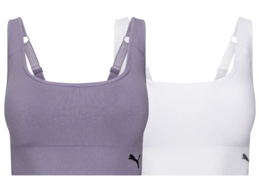 PUMA Women's Seamless Sports Bra, 2-pack WHITE