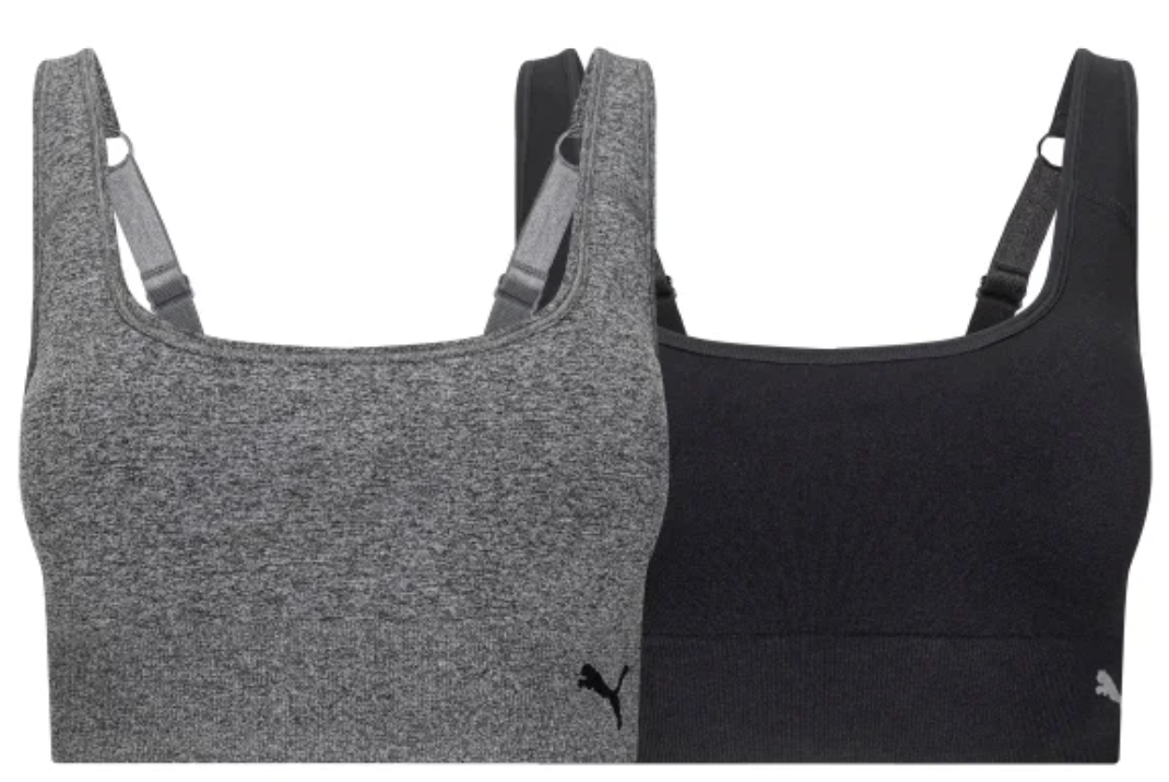 PUMA Women's Seamless Sports Bra, 2-pack BLACK