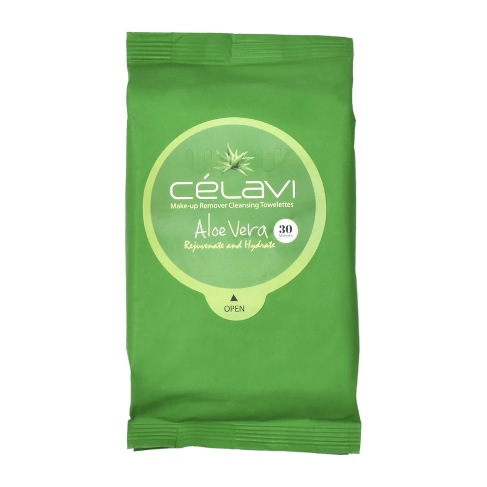 Aloe Vera packaging of Célavi makeup remover wipes