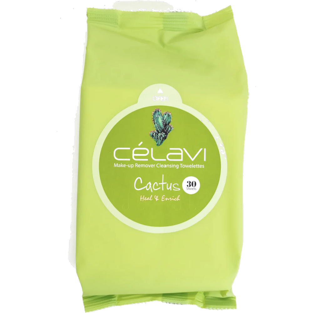 Cactus packaging of Célavi makeup remover wipes